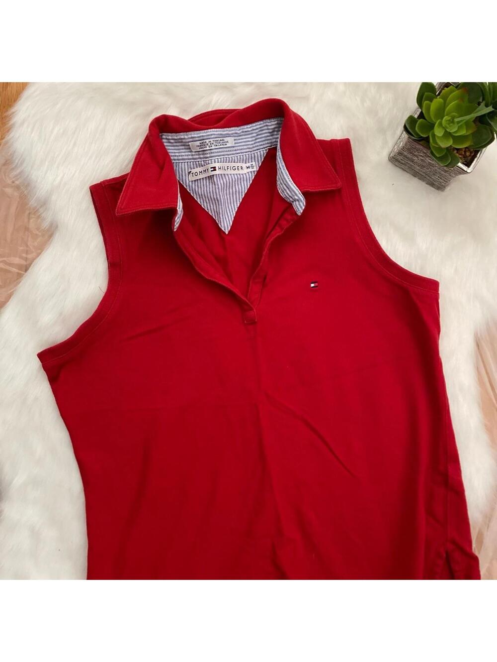 Tommy Hilfiger Red Sleeveless Polo Shirt Medium